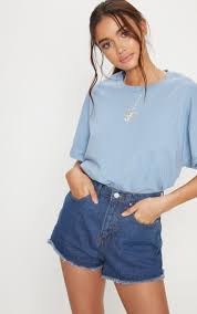Bright Blue High Waisted Shorts Denim Casual Outfits For Teens High Waisted Denim