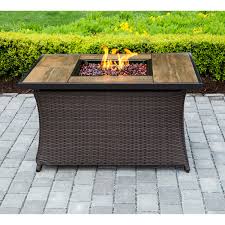 Fire pits are great focal point for cozy gatherings no matter what they're made of. Un164gfp Rectangular Stone Outdoor Brown Wicker Propane Fire Pit Table Union Decoration Import Export Co Limited
