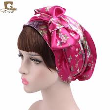 I wear one to go to bed at night. New Satin Bow Headscarf Comfortable Sleeping Bonnet Curly Hair Wrap Womens Silk Head Scarf Head Wrap Cap Head Wrap Satin Bowhair Wrap Aliexpress