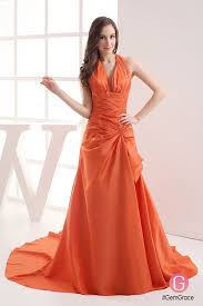 Coral Taffeta Long Halter Mermaid Prom Dress With Train Op4014 155 6 Gemgrace Com Gala Jurken Gekleurde Trouwjurken Bruidsmeisjes