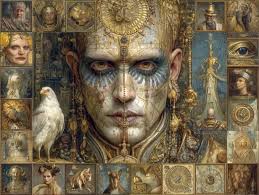 Surreal collage art with ancient Egyptian and Tenochtitlan inspirations