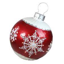 Northlight 26 5 Led Lighted Red Ball Christmas Ornament With Snowflake Outdoor Decoration Red Ornaments Red Ball Ornaments Christmas Ornaments