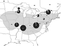 a map of northeastern north america indicating the blue