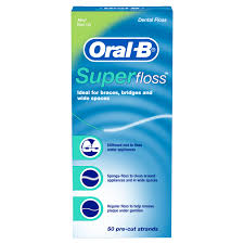 Oral B Super Floss Pre Cut Strands Dental Floss Mint 50