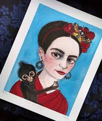 Frida Kahlo Art Print, Artist Portrait, Feminist Art 6x8 Frida and Her  Monkey