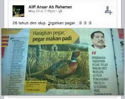 Memang ada burung pegar, tetapi burung tersebut bukan tugasnya menjaga padi dan tidak ada kaitan dengan padi. Bdmbdm Ø¹Ù„Ù‰ ØªÙˆÙŠØªØ± Selama 22 Tahun Baru Ku Tahu Bukan Harapkan Pagar Rupanya Harapkan Pegar Pegar Makan Padi Hahaha Http T Co Wzy9wsrtpj