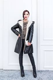 Winter Sheep Leather Jacket Women Hoody Genuine Leather Coat Black Big Hood Lamb Fur Lining Buttons Br Leather Jackets Women Hoodies Womens Coats Jackets Women