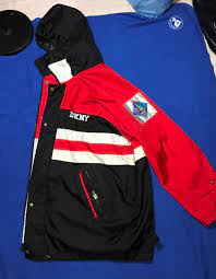Dkny Rare Vintage 90s Vtg Dkny Tech Usa Red Black White Windbreaker Jacket Polyester 2xl Grailed