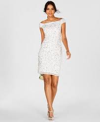 Adrianna Papell Off The Shoulder Beaded Sheath Dress Reviews Dresses Women Macy S White Dresses For Women Pretty White Dresses Sheath Dress