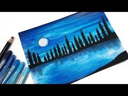 Pantai alam laut senja pohon langit matahari terbenam air indah pemandangan. Gambar Pemandangan Sunset Dengan Crayon Gambar Pemandangan Indah