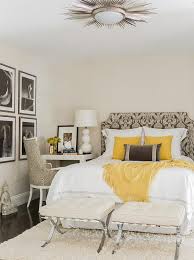 From modern to classic, find your color scheme. Yellow Accents In White And Gray Bedroom Transitional Bedroom