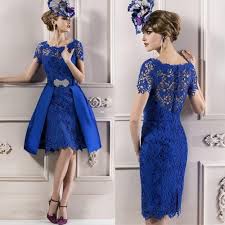 Modest Custom Made 2014 Elegant Lace Illusion Neckline Royal Blue Short Sleeves Evening Dress Cocktail Dresses Party Dress Removable Skirt Ball Dress Cheap Dre Evening Dresses With Sleeves Mother Of The Bride Dresses