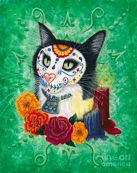 Shop unique custom made canvas prints, framed prints, posters, tapestries, and more. Day Of The Dead Cat Candles Sugar Skull Cat Painting By Carrie Hawks