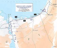 Satellittfoto over suezkanalen med geografisk plassering. Sinai And Palestine Campaign 28 January 1915 To 31 October 1918 Anzac Portal