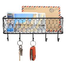 Organize your ingoing and outgoing mail while keeping your business cards. Modern Black Metal Wall Mounted Key And Mail Sorter Storage Rack W Chicken Wire Mesh Basket Office Products Coat Hooks Alfanautica Es