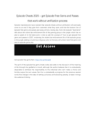 Completing events depending on your place in the top charts. Pdf Episode Cheats 2020 Get Episode Free Gems And Passes That Work Without Verification Process
