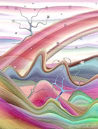 Whimsical Mountains Star Tree Forest Rainbow Naive Art Print Poster Drawing Artwork Illustration Digital Stars Art Naive Art Landscape Drawings