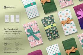 Top View Rolled Linen Dinner Napkin Mockup Designertale