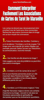 L Infographie Qui Resume Comment Interpreter Une Association De Cartes De Tarot De Marseille Tarot De Marseille Tarot Carte Tarot