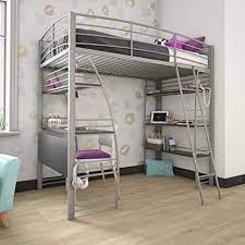Home accent furnishings sunrise twin metal loft bed with desk and shelves in white. Amazon Com Dhp Studio Loft Bunk Bed Over Desk And Bookcase With Metal Frame Twin Gray Furniture Decor