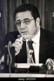 FILE **Donaldo Alvarez Ruiz, Guatemala's interior minister during the  government of Gen. Fernando Romeo Lucas Garcia (1978-1982) addresses a news  conference in Guatemala City in 1979. The former minister is wanted
