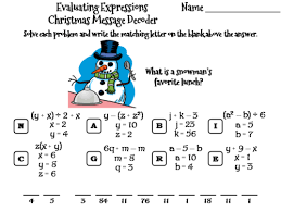Writing and evaluating expressions worksheet pdf answer key. Evaluating Algebraic Expressions Christmas Math Activity Message Decoder Teaching Resources