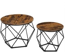 The glass table top adds a bright, light look that also reflects the epitome of contemporary style. Vasagle Coffee Tables Set Of 2 Side Tables Heavy Duty Steel Frame For Living Room Bedroom Vintage Brown Black Let040b01 Amazon De Home Kitchen