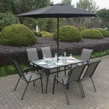 Marko outdoor grey textoline table & chairs set outdoor garden patio grey furniture glass table parasol base (7pc rectangular table set) 4.3 out of 5 stars 82 £499.99 £ 499. Grade A1 Black And Grey Metal 6 Seater Garden Furniture Set Parasol Included Furniture123