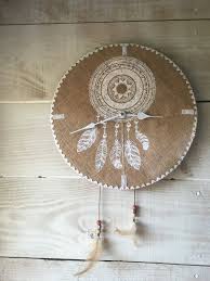 Wall Clock Drift Wood Burlap And Dream Catcher In 2020 Wall Clock Burlap Clock