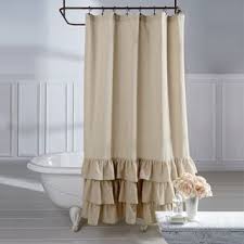 Veratex Linen Vintage Ruffle Shower Curtain Overstock Com Shopping The Best Deals On S Ruffle Shower Curtains Farmhouse Shower Curtain Shabby Chic Bathroom