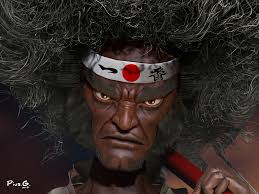 Afro samurai es el protagonista principal de la serie, quien llora por su padre cuando era niño y usa la diadema número dos en una búsqueda para matar a justice y reclamar el número uno. Pius Waweru Afro Samurai