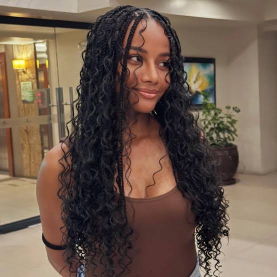 Goddess braids with bohemian curls, AI generated
