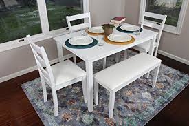 Enjoy a casual breakfast in your own. 4 Person 5 Piece Kitchen Dining Table Set 1 Table 3 Leather Chairs 1 Bench White J1 Dining Table In Kitchen White Kitchen Table Set White Gloss Dining Table