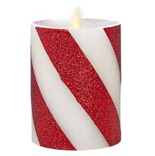 4 Inch Moving Flame Red And White Wide Peppermint Striped Christmas Candle