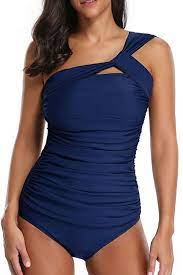 Product Details One Shoulder Ruched Navy Tankini Set One Shouder Ruched Design Padded Bra Low Waist Panty Fabric Chinlon El Navy Tankini Tankini Tankini Set