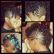 Braided Mohawk With Center Curls Via Perm Rods Black Women Updo Hairstyles Natural Hair Styles Hair Hacks