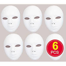 Plain White Plastic Face Masks, Set of 6