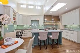 White Cabinets Teal Island Turquoise Backsplash Teal Kitchen Home Kitchens White Modern Kitchen