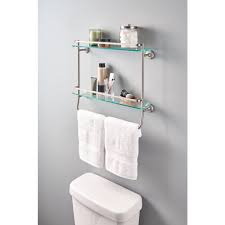 Delta 20 In Double Glass Shelf With Towel Bar In Spotshield Brushed Nickel Fss07 Bn The Home Depot Bathroom Storage Solutions Towel Bar Glass Shelves