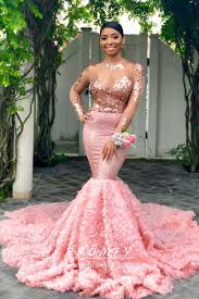 Rose Gold Sequin And Pink 3d Rosettes Prom Dress In 2020 Black Girl Prom Dresses Prom Girl Dresses Prom Dresses With Sleeves
