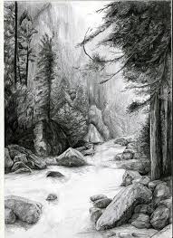 Resultado De Imagen Para Forest With River Drawing Pencil Drawings Of Nature Landscape Tree Drawing