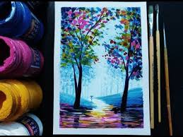 Easy Painting Step By Step For Beginners Landscape Youtube Poster Color Painting Painting Simple Canvas Paintings