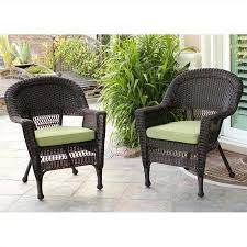 Jeco Wicker Chair In Espresso With Green Cushion Set Of 2 Walmart Com Wicker Patio Chairs Wicker Chair Patio Chairs