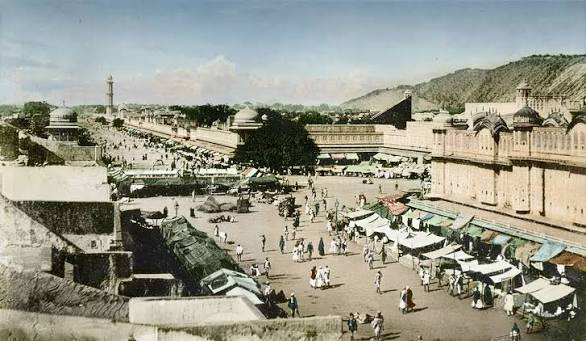 1900s. Colonial Era India, Rajasthan, Jaipur. Main Street, Jaipur. Vintage Postcard. Restored Image.
