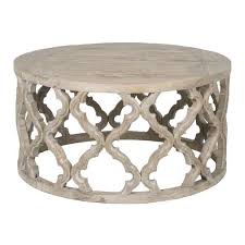 Gray Washed Open Fretwork Wood Coffee Table Round Wooden Coffee Table Coffee Table Wood Reclaimed Wood Coffee Table