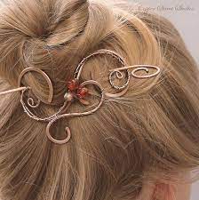 Copper Hair Barrette For Women Large Hair Clip With Stick Etsy Hair Jewelry Wire Work Jewelry Weekend Jewelry