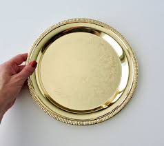 Vintage Round Gold Tray By Davco Silver Engraved Serving Tray Gold Platter Drink Or Bar Tray Dresser Tray B Gold Platters Engraved Serving Tray Gold Decor