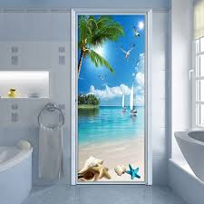Source from global pvc bathroom door manufacturers and suppliers. Beach Sea View Door Sticker 3d Pvc Self Adhesive Waterproof Wallpaper Paste Living Room Bathroom Wall Decal Toilet Door Stickers Door Stickers Aliexpress