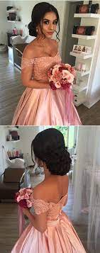 Pink Off Shoulder Prom Party Dresses With Beaded Elegant Ball Gowns For Sweet 16 Prom Quinceanera Dresses P Ball Dresses Dress Hairstyles Elegant Ball Gowns