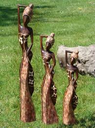 Brown Set Of 3 Wooden Tall African Lady Statues Fair Trade Gift Store Siiren Estatuas Pinturas Madera